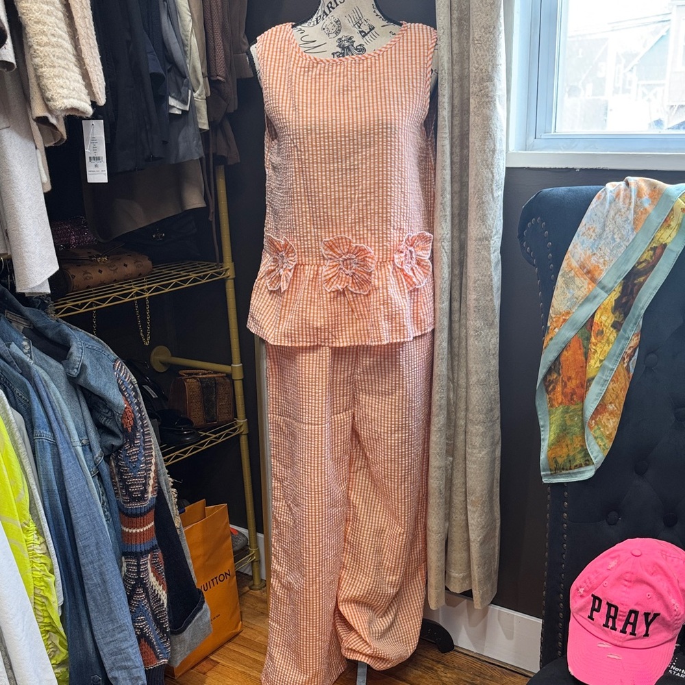 Women's Orange Checkered Pants & Top Set
